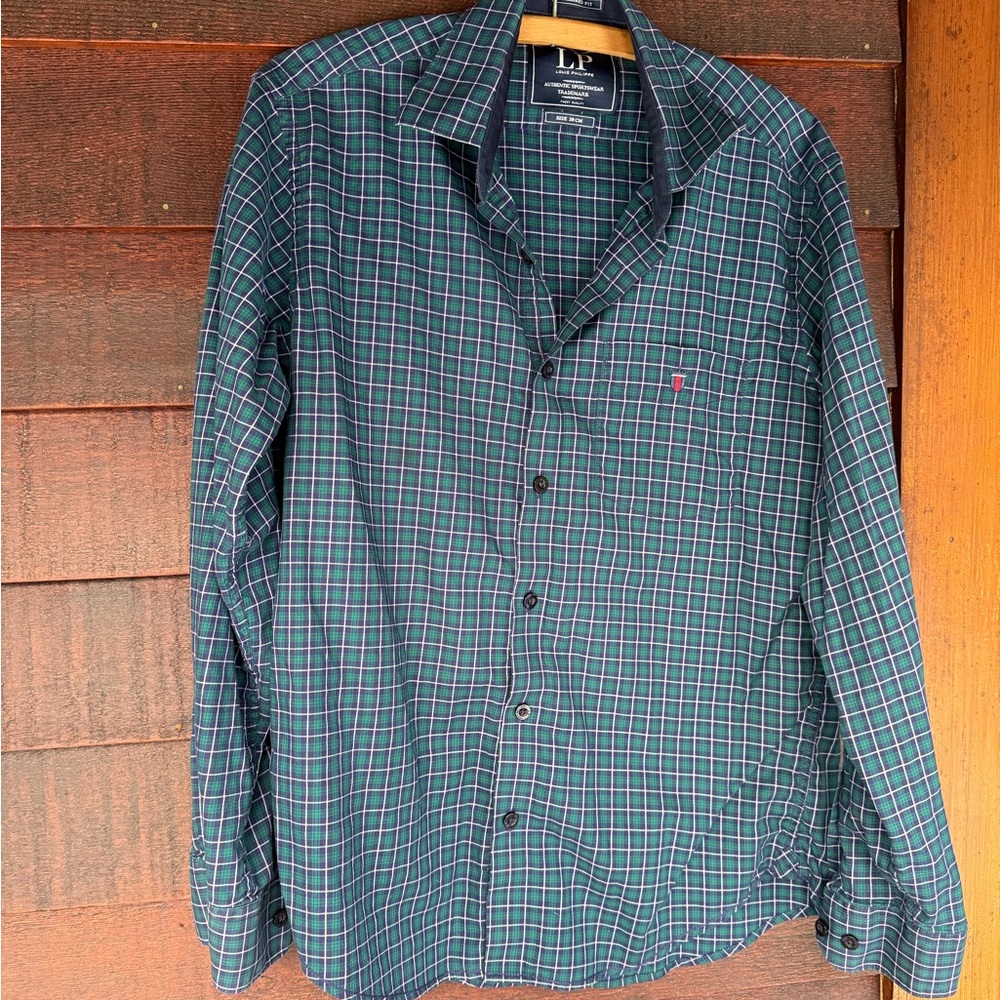 Louis Philippe Green and blue Checkered Shirt size medium/39cm jermyn fit 3/$40